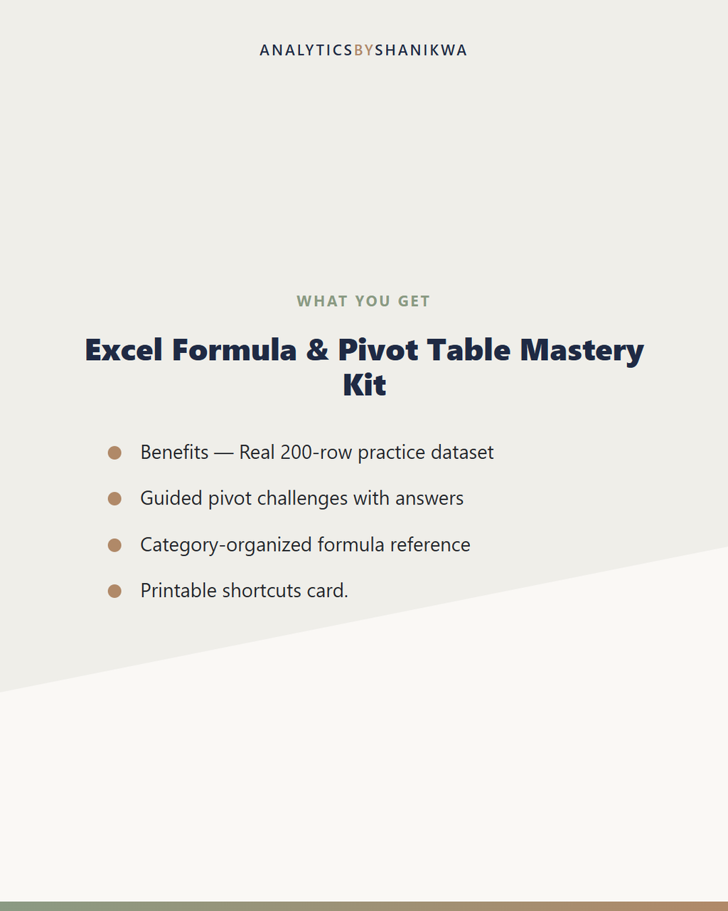 Excel Formula & Pivot Table Mastery Kit — what's included