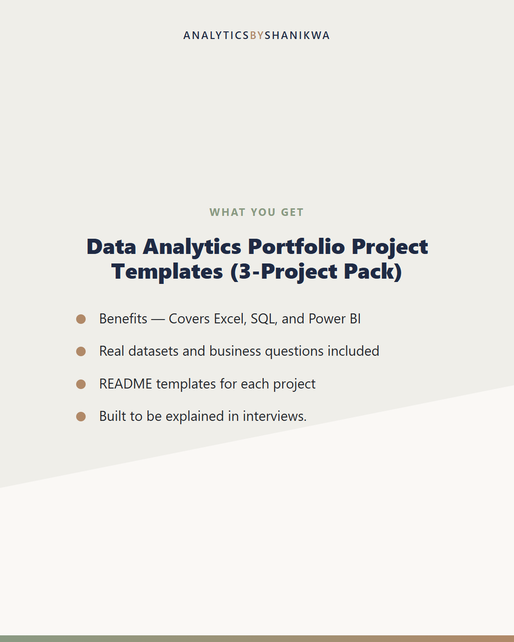 Data Analytics Portfolio Project Templates (3-Project Pack) — what's included