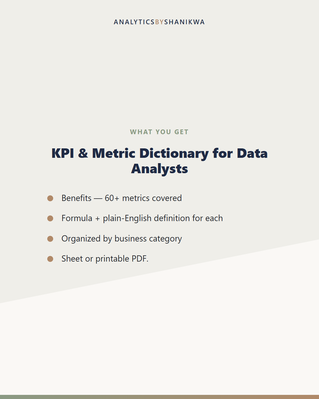 KPI & Metric Dictionary for Data Analysts — what's included