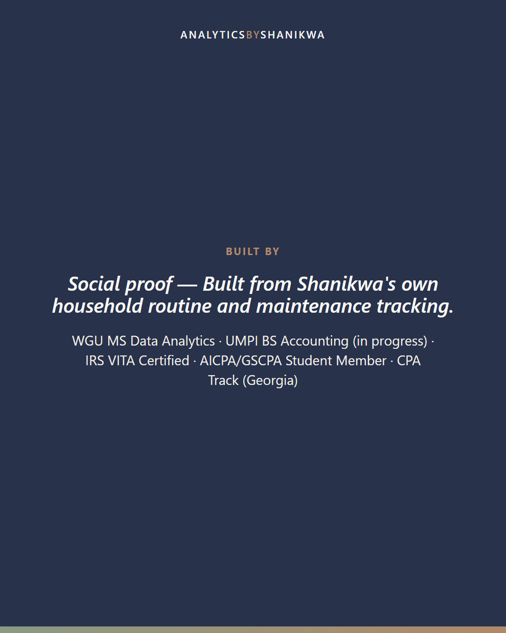 Home Cleaning & Household Schedule System — built by Shanikwa, credentials