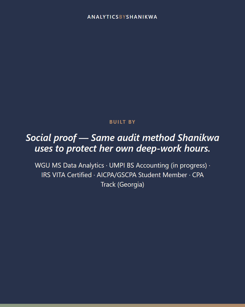 Digital Declutter & Time Audit System — built by Shanikwa, credentials