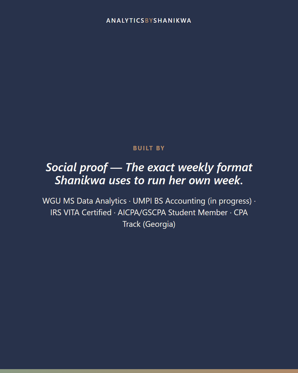 Weekly Priority Planner (Single Tool) — built by Shanikwa, credentials