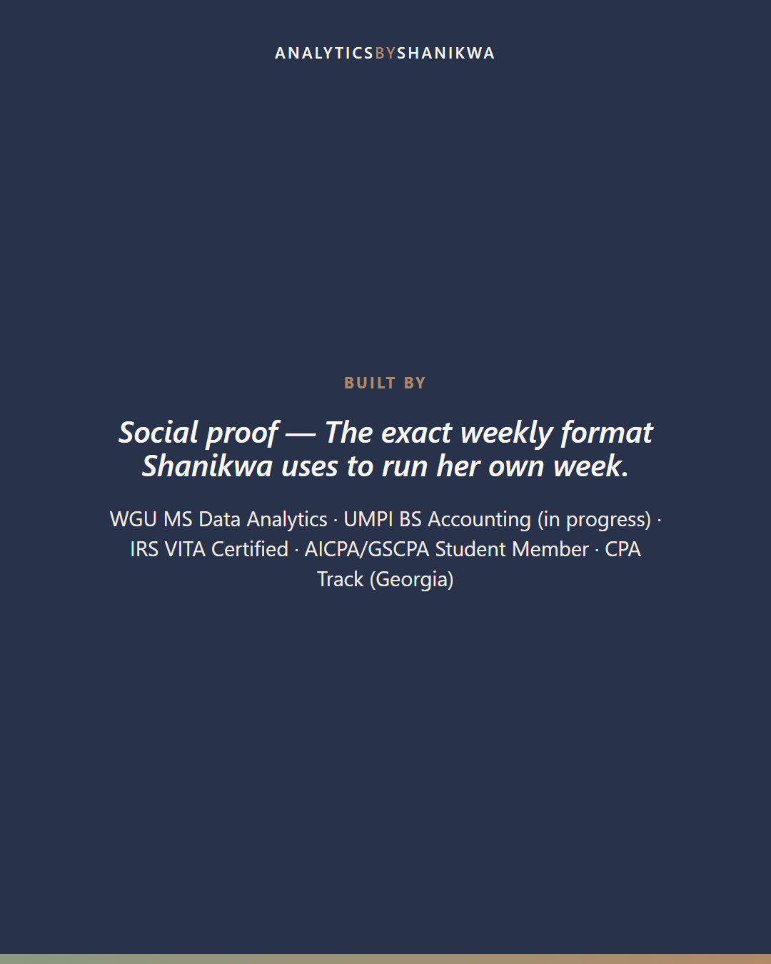 Weekly Priority Planner (Single Tool) — built by Shanikwa, credentials