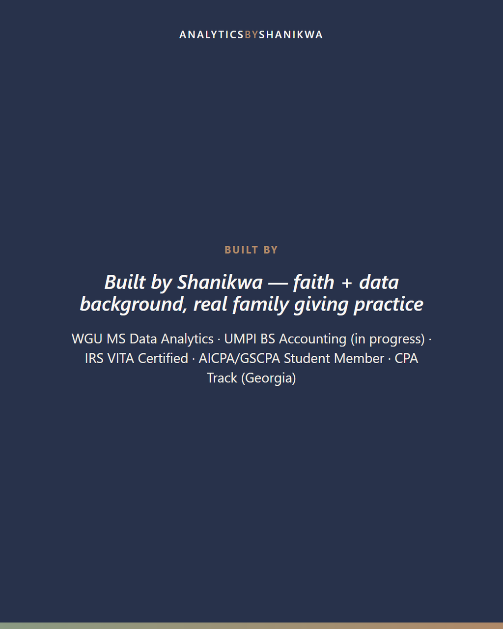 Generosity Goals & Giving Legacy Planner — built by Shanikwa, credentials